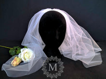 Load image into Gallery viewer, White Tulle First Communion / Wedding Veil / Mantilla with Pearl Beaded Comb and Swarovski Crystal Embellished Edge