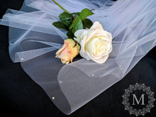 Load image into Gallery viewer, White Tulle First Communion / Wedding Veil / Mantilla with Pearl Beaded Comb and Swarovski Crystal Embellished Edge