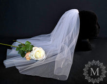 Load image into Gallery viewer, White Tulle First Communion / Wedding Veil / Mantilla with Pearl Beaded Comb and Swarovski Crystal Embellished Edge