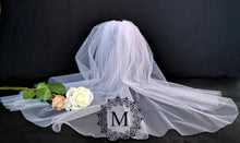 Load image into Gallery viewer, White Tulle First Communion / Wedding Veil / Mantilla with Pearl Beaded Comb and Swarovski Crystal Embellished Edge