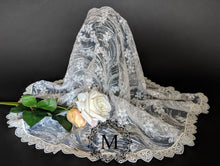 Load image into Gallery viewer, Ivory Sequin Lace Mantilla / Veil with Ivory Trim