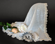 Load image into Gallery viewer, Off-White Sequin Mantilla / Veil with Ivory Trim