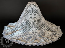 Load image into Gallery viewer, White Sequin Lace Mantilla / Veil with White Trim Edge and Cutout Front