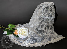 Load image into Gallery viewer, Ivory Sequin Lace Mantilla / Veil with Ivory Trim