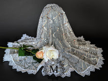 Load image into Gallery viewer, White with Silver Sequin Mantilla / Veil with White Trim