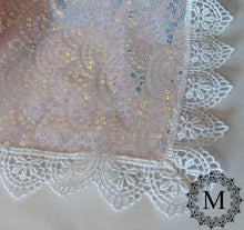 Load image into Gallery viewer, Light Pink Mantilla / Veil / Chapel Cap with Sequins and White Trim
