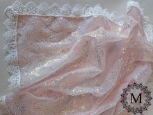 Load image into Gallery viewer, Light Pink Mantilla / Veil / Chapel Cap with Sequins and White Trim
