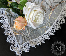 Load image into Gallery viewer, White with Silver Sequin Mantilla / Veil with White Trim
