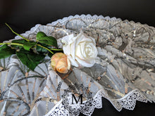 Load image into Gallery viewer, White with Silver Sequin Mantilla / Veil with White Trim
